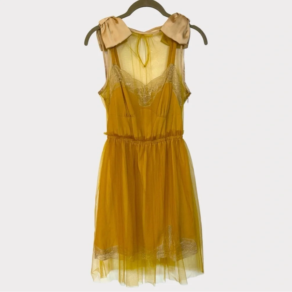RODARTE x Target Yellow Tulle Lace Mini Slip Dress with Bow Detail- Size XS - Picture 1 of 12
